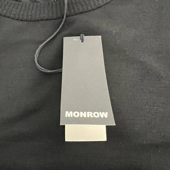 Monrow Womens T Shirt Dress Solid Black Crew Neck Short Sleeve Ribbed Knit S New - Picture 12 of 12